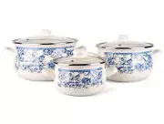 BLUE BIRD Enamel Pot Set Stockpot Cooking Pot Set Vintage Style Pot SET OF 3