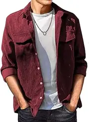 [JMIERR] Men's Corduroy Button Down Shirts Casual Long Sleeve Shacket Jacket with Flap Pocket