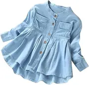 [Generic] Girls 12 Month Clothes Girls T-Shirt Denim Kid Baby Long Tops Sleeve Toddler Clothing Blouse Ruched Girls Outfits&Set Baby with Headband
