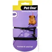 Pet One Lead & Harness Set Guinea Pig Cavy Black Leash Walk