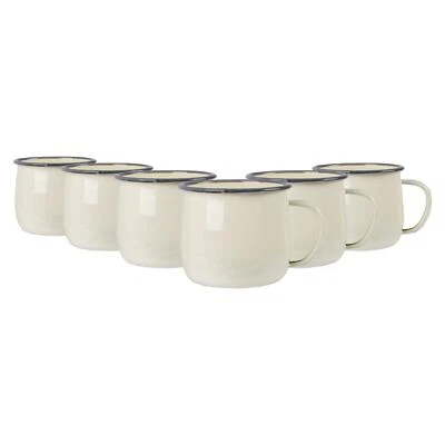 6x Coloured Enamel Belly Mugs Steel Outdoor Camping Coffee Cup 375ml Cream/Grey