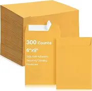Fuutreo 300 Counts 6 x 9 Inch Self Adhesive Security Catalog Envelopes Catalog Mailing Envelopes with Adhesive Closure 24lb Envelopes for Mailing Storage Organizing Home Office (Brown)