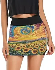 [RPLIFE] Sunflower Field Swirling Sky Women Skorts Skirt, Ladies Athletic Skorts, Shorts with Skirt