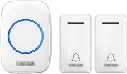 2 Push-Button Waterproof Wireless Doorbell, Self-Powered Cordless Doorbell Operating at 650 Feet Long Range with 36 Chimes 4 Volume Levels for Home, School, Office,White