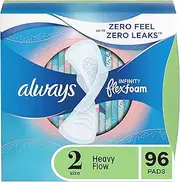 Always Infinity Feminine Pads for Women, Size 2, Heavy Flow Absorbency, with Wings, Unscented, 32 Count - Pack of 3 (96 Count Total) (Packaging May Vary)