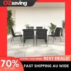 Garden Dining Set 7 Piece Black Steel Textilene Chairs Table Outdoor 0713
