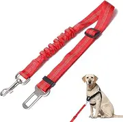 CVNRCLP Adjustable Dog Car Seat Belt - Pet Safety Harness with Elastic Strap for Car Travel, Universal Fit (20in-29in) - Red Dog Travel Safety Belt