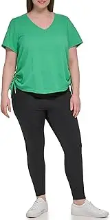 [Calvin Klein Performance] Women's Plus Size Active Textured Pique Mesh Adjustable Side Ruching Top