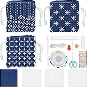 INFUNLY Sashiko DIY Tote Bag Kit - Drawstring Bags, Fabric, Thread & Needles for Beginners