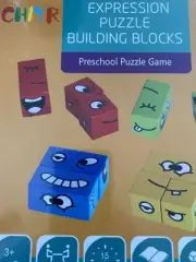 New CHIYR Wooden Expressions Matching Block Building Cubes Games Homeschool