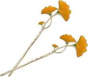 KALLORY Fashionable Ginkgo Leaf Hair Pins Metal Hair Sticks 2pcs for Women's Bun Hairstyles Vintage Silver Stick