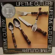 Wooden Black Pine Handle Colonial Vintage Flatware Silverware 24 Pc NEW IN BOX