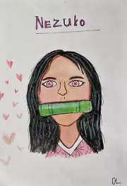 Original drawing girl fantasy portrait naive art by Ukrainian child A4