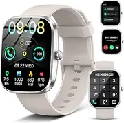 Smart Watch(Answer/Make Call), 1.91" Smartwatch for Men Women, 2025 New Fitness Watch with 110+ Sport Modes, Fitness Activity Tracke with Pedometer/Sleep Monitor/Heart Rate/IP68 Waterproof, Off White