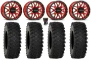 Raceline Krank 14" Wheels Red 28" ATX470 Tires Polaris RZR XP 1000 / PRO XP