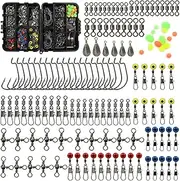 Croch 160pcs/box Fishing Accessories kit with Tackle Box,Including Jig Hooks, Bullet Bass Casting Sinker Weights, Different Fishing Swivels Snaps, Sinker Slides, Fishing Line Beads