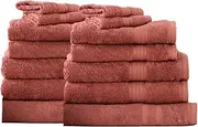 14pc Renee Taylor Stella Hand/Bath Towel/Mat Set Soft Bamboo Cotton 650GSM Brick