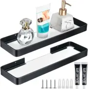 Geetery 2 Pieces Bathroom Wall Shelf 16 Inch Tempered Glass Shelf Black Holder