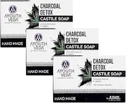 Ayouthveda Handmade Castile Soap with Activated Charcoal, Jaggery, Five Nourishing Oils & Peppermint, Cleanses Infection, 100 Gm (Pack of 3)