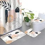 APROPHIC 4-Piece Boho Shower Curtain Set, Retro Art Bathroom Set with Shower Curtain and Rug, Toilet Lid Mat and U-Shaped Pad, Washable with 12 Hooks