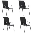 Stacking Garden Chair Set 4 Pcs Steel Textilene Contemporary Style Furniture