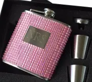 Personalized Pink Bling Flask Set - Bridesmaid Gift - Bachelorette Party Gift