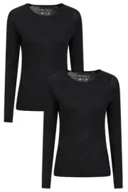 MOUNTAIN WAREHOUSE Merino Womens Round Neck Top 2-Pack Sz12 BLACK