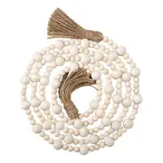 Catzon 7.4ft Easter Wood Bead Garland with Tassels Boho Wall Hanging for Tiered Tray Decor