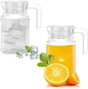 2 Pcs Glass Water Jug for fridge Door, 500ml Water Pitcher Glass Carafe Jug with Lid, Transparent Glass Water Jup with Spout and Handle for Hot/Cold Water Ice Tea Coffee Milk & Juice Beverage