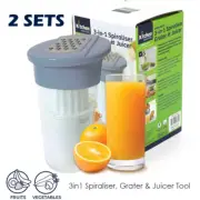 2 SETS 3-In-1 Spiraliser Grater &Juicer Tool With Storage Stand 400ml AU STOCK