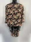 Women's Floral Black Mauve Pink Hi Low 3/4 Sleeve Shirt Top Blouse Size XL NWT