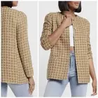NWT Express Classic Plaid Gold Tweed 5 Button Blazer Jacket M Academia $228