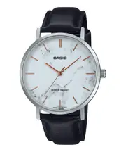 Casio Leather Strap Marble Inspired White Dial Quartz MTP-VT01LM-7A Mens Watch