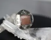 Moonstone Orange Cabochon Gemstone .925 Sterling Silver Band Handmade Ring Sz. 8