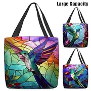 Women's Tote Shoulder Bag Canvas Tote Bag Polyester Shopping Daily Holiday Print Large Capacity Foldable Lightweight Bird Blue Purple Green