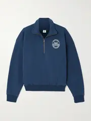 [Sporty & Rich] Sporty & Rich - Printed Cotton-jersey Turtleneck Sweatshirt - Navy - x small x small Blue
