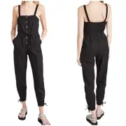 Alice + Olivia NWT Tiana Button-Front Patch-Pocket Jumpsuit Size 12 Black Linen