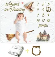 Wizard Baby Monthly Blanket for Girls, Newborn Month Blanket, Soft Flannel Photography Background Prop Blanket, Personalized Shower Gift, Wizard