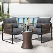 Livsip Outdoor Patio Set Ice Bucket Brown Table Rattan Bistro Setting 3pcs