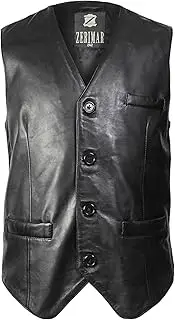 [Zerimar] Men's Natural Leather Vest | Men's Vest Dress | Vest for Men | Casual Vests for Men | Colour Black Size