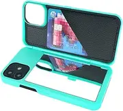[W7ETBEN] iPhone 12 Mini Wallet Case, iPhone 12 Mini Case with Kickstand Built-in Mirror Shockproof Card Holder Cover for Apple iPhone 12 Mini 5.4 Inch (Teal)