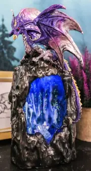 Purple Azure Quartz Dragon On Gemstone Mountain Backflow Incense Burner Figurine