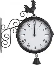 Outdoor Double Sided Clock Double Sided Hanging Clock for Patio, Garage, Outdoor Area Antique Train Station Clock Two Sided Clock for Indoors/Outdoors