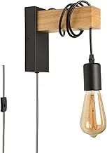 Modern Plug in Wire Wood Wall Lamp Industrial Rustic Lift Pipe - Retro Pendant Lamp Adjustable Hanging Wall Mount Lights Fixture - Wall Sconces Decoration for Indoor Living Room Bedroom (Black)