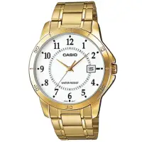 在飛比找momo購物網優惠-【CASIO 卡西歐】時尚復古不鏽鋼腕錶/金x白面 數字款(
