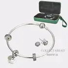Authentic Pandora Silver & 14K Gold Bangle Earrings & Charms Gift Set B800747-21
