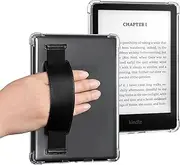T Tersely Crystal Clear Case Cover with Hand Strap for 7" All-New Kindle Paperwhite 12th Generation-2024 or Kindle Colorsoft Signature Edition 2024, Shockproof Thin Silicone Case (Black)