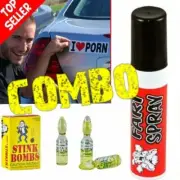 1 Fart Spray Can + 3 Stink Bombs + 1 "I Love Porn" Car Magnet ~ COMBO!