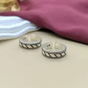 Toe Ring Set Oxidised Cross Stripes Design 925 Silver Adjustable Handmade Gift