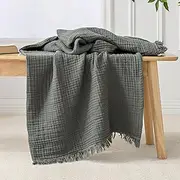 Esterra Muslin Throw Blanket 50"x65" Lightweight Pre-Washed Cotton Blanket, All Season Soft Cozy Breathable 4-Layer Gauze Throw Blanket for Sofa Couch Bed, Dusty Olive